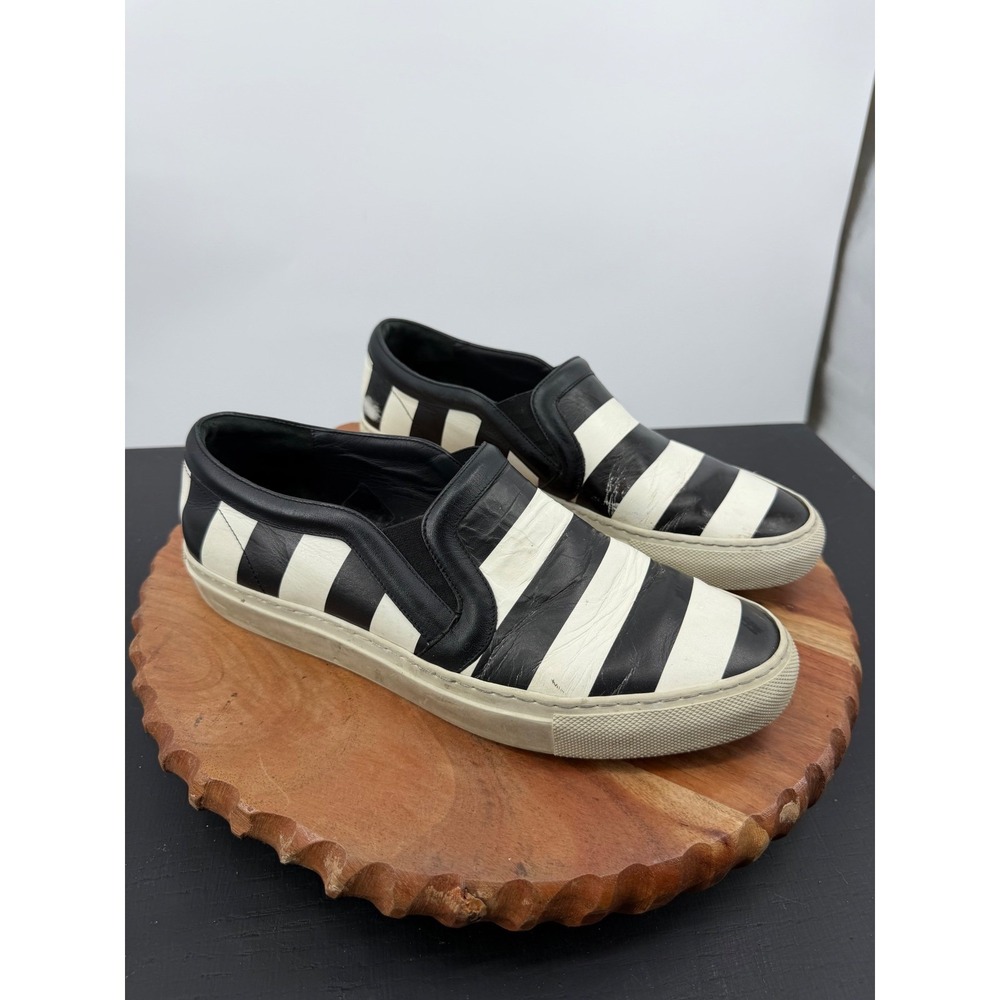 Givenchy Striped Leather Slip On Sneakers Women 40 Black White Made in Italy